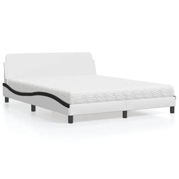 vidaXL Bed met matras Dover kunstleer wit en zwart 160x200, Huis en Inrichting, Slaapkamer | Bedden, Overige materialen, Verzenden
