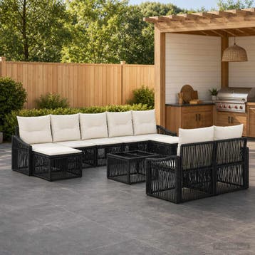 vidaXL Tuinbankenset 10 st Zwart poly rattan, Verzenden, Nieuw, Meer dan 8 zitplaatsen