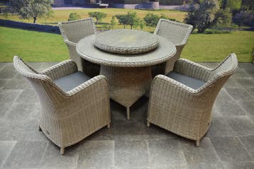 Bilbao Riccione dining tuinset 110 cm rond 6-delig grijs, Tuin en Terras, Ophalen of Verzenden, Nieuw, Wicker