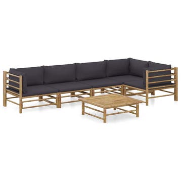 vidaXL 6-delige Loungeset met donkergrijze kussens bamboe, Verzenden, Nieuw, Hout, Loungeset
