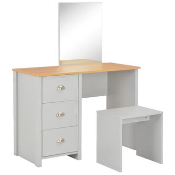 vidaXL Kaptafel met spiegel en krukje 104x45x131 cm grijs, Verzenden, Nieuw