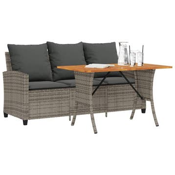 vidaXL Tuinbank 3-zits met kussens & tafel poly rattan grijs, Verzenden, Nieuw