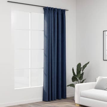 vidaXL Gordijn linnen-look verduisterend met haken 290x245, Verzenden, Nieuw, Blauw