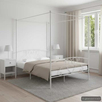 vidaXL Hemelbedframe metaal wit 140x200 cm, Verzenden, Wit, 140 cm, 200 cm