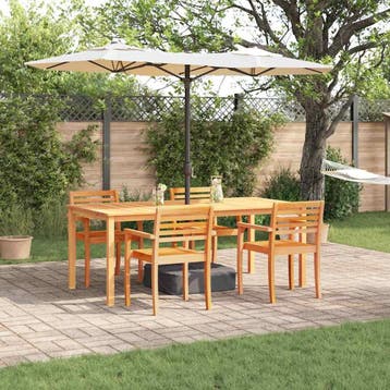 vidaXL Tuin eettafelset 7 st Bruin Massief Acaciahout, Verzenden, Nieuw, 7 zitplaatsen