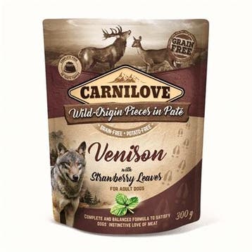 Carnilove Dog Pouch Hert/Aardbeienblad 300 Gram, Verzenden