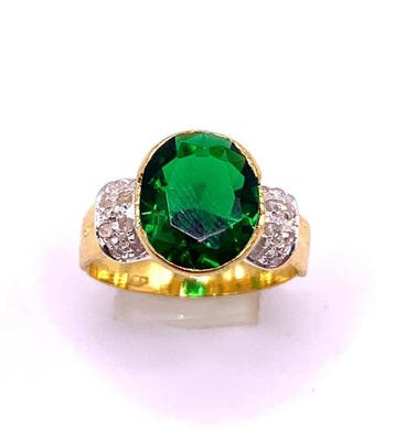 Zonder minimumprijs - Ring - 9 kt. Geel goud, Zilver Smaragd, Nieuw