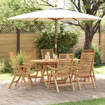 vidaXL Tuin eettafelset 7 st Bruin Massief Teakhout, Verzenden, Nieuw, 7 zitplaatsen
