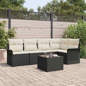 vidaXL Tuin Sofa Set 6 st Zwart poly rattan, Verzenden, Nieuw, Rotan, 6 zitplaatsen
