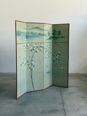 Kamerscherm - Hout, Textiel - Japan, Antiek en Kunst