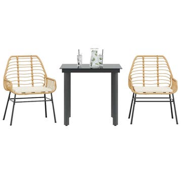 vidaXL 3-delige Tuinset met kussens poly rattan glas bruin, Verzenden, Nieuw, 2 zitplaatsen, Tuinset