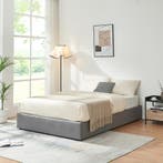 Tweepersoonsbed Nola met bedbodem linnen 200x140 cm grijs [e, Verzenden, Nieuw