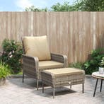 vidaXL Tuinstoel met voetenbank poly rattan lichtbruin, Tuin en Terras, Tuinstoelen, Verzenden, Nieuw, Rotan