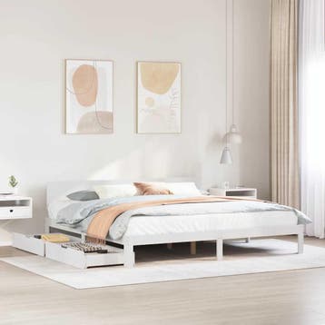 vidaXL Bedframe met lades massief grenenhout wit 180x200 cm, Eenpersoons, Verzenden, Wit, Nieuw