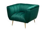 Retro fauteuil NOBLESSE 105cm smaragdgroen fluweel met, Huis en Inrichting, Fauteuils, Ophalen of Verzenden, Nieuw