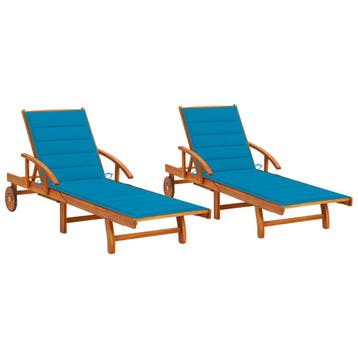 vidaXL Ligstoelen 2 st met kussens massief acaciahout, Verzenden, Nieuw