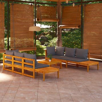 vidaXL 5-delige Loungeset met donkergrijze kussens, Verzenden, Nieuw, Hardhout, Loungeset