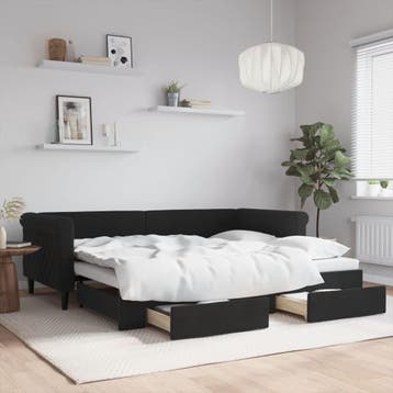 vidaXL Slaapbank met onderschuifbed en lades 90x200 cm, 90 cm, Eenpersoons, Verzenden, Zwart