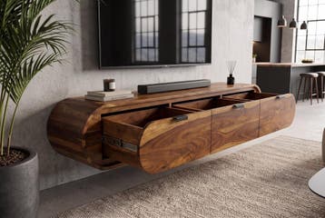 TV-meubel ORGANIC 160cm hangend sheesham hout bruin - 47755, Ophalen of Verzenden, Nieuw