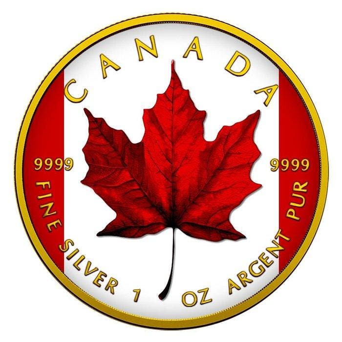 Canada. 5 Dollars 2025 - Maple Real Leaf Canada Flag 24k, Postzegels en Munten, Munten | Europa | Niet-Euromunten