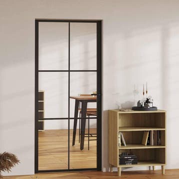vidaXL Binnendeur 93x201,5 cm ESG-glas en aluminium zwart, Verzenden, Nieuw