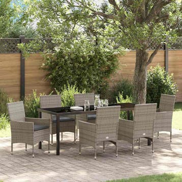 vidaXL Tuin eettafelset 7 st Grijs poly rattan, Verzenden, Nieuw, Rotan, 7 zitplaatsen