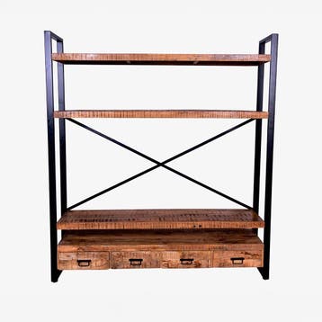 Boekenkast Mangohout Britt 180 cm, Verzenden, Nieuw, Overige houtsoorten, Industriële meubels