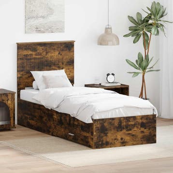 vidaXL Bedframe Gerookt Eiken en Zilver 70 x 190 cm Bewerkt, Verzenden, Nieuw, Bruin, Hout