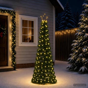 vidaXL Led-kerstboom met tinsel en grondpen EKENAS 180 cm, Diversen, Verzenden, Nieuw