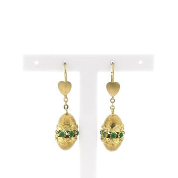 Gouden oorbellen met chrysopraas, Gebruikt, Overige kleuren, Ophalen of Verzenden, Met edelsteen
