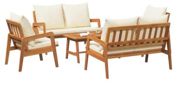 Comfortabele Tuinbank Set 3 Acaciahout Polyester Melkwit, Verzenden, Nieuw