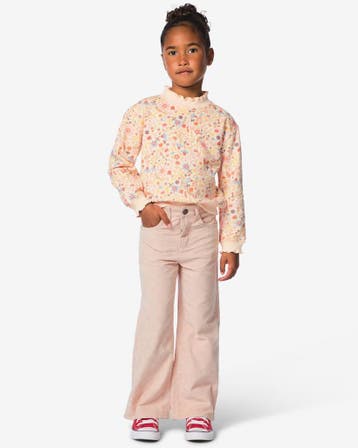 HEMA Kinderbroek wijde fit corduroy bloemen roze, Verzenden, Nieuw