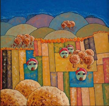 Bertrand Jost (1961) - Paysage naif, Antiek en Kunst, Kunst | Schilderijen | Klassiek