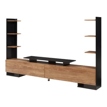 Tv-meubel Rauki zwart en houtkleurig mango 233x31x140 cm [en, Verzenden, Nieuw