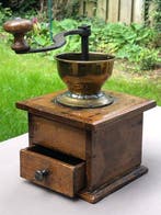 Koffiemolen - Messing, Hout - Antique coffee mill, Antiek en Kunst