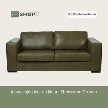 Leren bank Flow - 2 zits - Granada Moss (olijf/groen) -, 150 tot 200 cm, Nieuw, Ophalen of Verzenden, Rechte bank