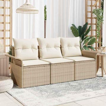 vidaXL Tuin Sofa Set 3 st Beige Poly riet, Verzenden, Nieuw, Rotan, 3 zitplaatsen
