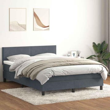 vidaXL Boxspring met matras en LED fluweel donkergrijs, Verzenden, Nieuw, Tweepersoons, Stof