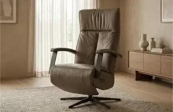 Taupe leren relaxfauteuil, Ophalen of Verzenden, Nieuw, Leer
