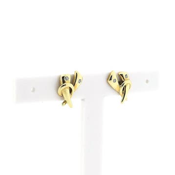 Gouden fantasie oorbellen met zirconia, Sieraden, Tassen en Uiterlijk, Oorbellen, Gebruikt, Ophalen of Verzenden, Met edelsteen