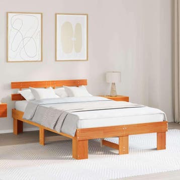 vidaXL Bedframe Wasbruin 135 x 190 cm Massief grenenhout, Bruin, Verzenden, Nieuw, Twijfelaar