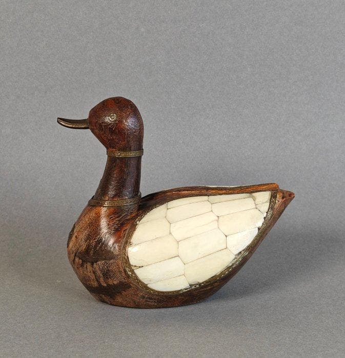 Beeldje, vogel - 14.5 cm - hout, been, Antiek en Kunst, Kunst | Designobjecten