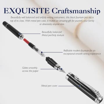Luxe Zwarte Metalen Vulpen met Extra Fijne 0.38mm Penpunt -, Verzenden, Nieuw in verpakking