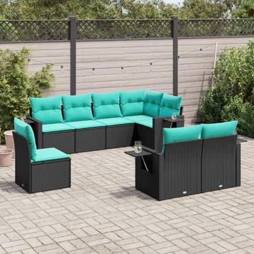 vidaXL 8-delige tuinbankset met kussens, zwart polyrotan, Verzenden, Nieuw