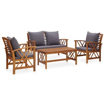 vidaXL 4-delige Loungeset met kussens massief acaciahout, Verzenden, Nieuw, Hout, Loungeset