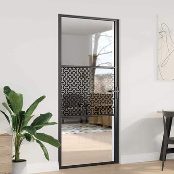 vidaXL Glazen deur 93 x 3,5 x 201,5 cm Aluminium Zwart, Doe-het-zelf en Verbouw, Deuren en Horren, Verzenden, Nieuw