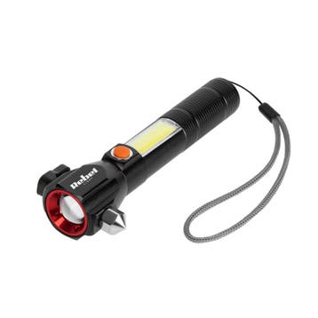 Oplaadbare LED zaklamp - 285 Lumen - Veiligheidshamer + mes, Ophalen of Verzenden, Nieuw