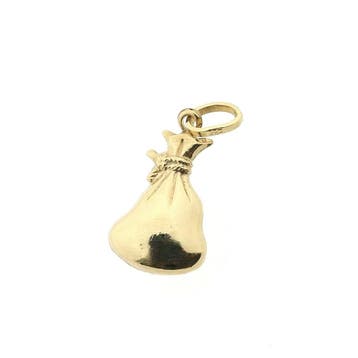 Gouden hanger van een geldzakje (Hanger of bedel), Ophalen of Verzenden, Gebruikt, Goud, Overige merken