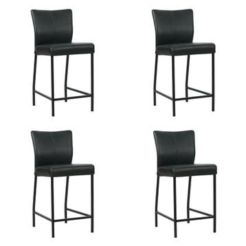 Set van 4 Leren barkrukken Revolt laag - Granada Black, Ophalen of Verzenden, Nieuw, Leer