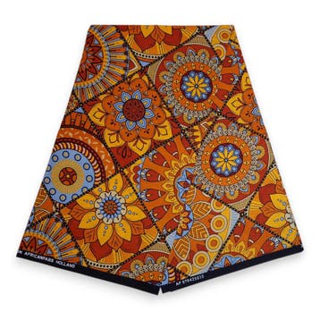 Afrikaanse print stof - Oranje en lichtblauw Mandala Patchwo, Ophalen of Verzenden, Nieuw
